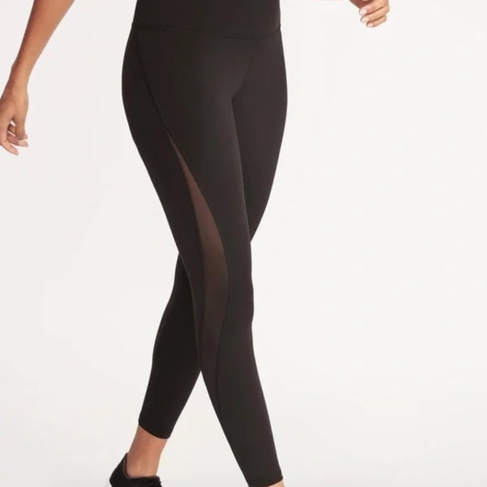 Old Navy High-Waisted Elevate 7/8 Length Mesh Trim Compression Leggings Medium